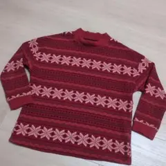 赤 雪の結晶模様 長袖カットソー