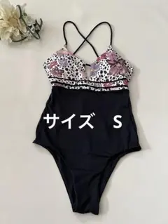 約2万エイミーイストワールS上品大人ワンピース水着 白黒淡ピンク花柄のサムネイル