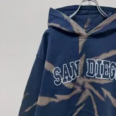 古着 ノーブランド パーカー リメイク San Diego ブリーチ ネイビー