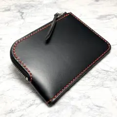 【総手縫い】本革 L字ファスナー財布 イタリアンレザー コンパクト財布 黒
