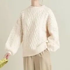 BEAUTY&YOUTH ビューティアンドユース　透かし編みケーブルニット　白