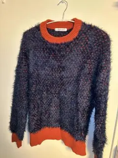 RAGEBLUE モヘヤ風クルーネックセーター ネイビーオレンジ
