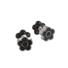 マリークワント　パールデイジーデュオ ピアス　ブラック×シルバー