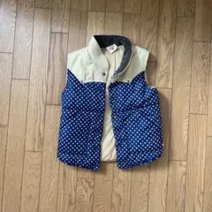 ネイビー・ベージュ ドット柄 中綿ベスト 100cm