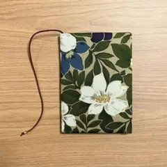 【 文庫本 】ブックカバー ハンドメイド フラワー ゴールドライン ブルー