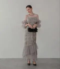 leja ♡ フラワースパンコールチュールフリルスリーブIラインワンピース