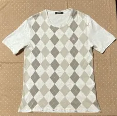 バーバリーブラックレーベル　マーク刺繍　アーガイル柄半袖Tシャツ　グレーサイズ2