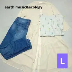 ナチュラルコーデ3点セット♪ 花柄トップス＋シアーワンピ＋デニムパンツ