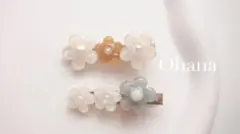 【2点セット】　フラワー　花　ヘアピン　子供　髪留め　レジン　韓国　くすみ