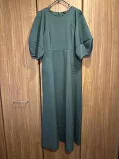 パフスリーブ ロングワンピース グリーンのサムネイル