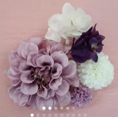 ラベンダーダリアに白とラベンダーのピンポンマムと紫陽花の髪飾り