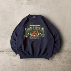 USA製90sタルテックスTULTEXアニマルプリントスウェット北アメリカ紺XL