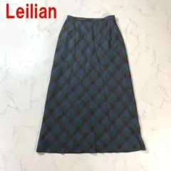 A3751 レリアン ロングスカート リネン フレア 裏地あり チェック 緑 ９