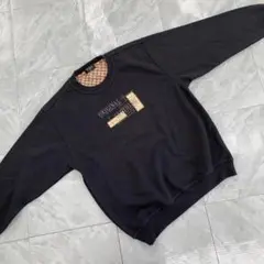 MC NINE スウェットシャツ クルーネック チェック裏地 刺繍プリント L