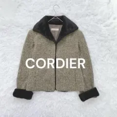 コルディア♡フェイクファー襟 アンゴラ混ショート丈ツイードジャケット XL 薄茶のサムネイル