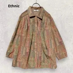 Ethnic エスニック柄 シャツジャケット L マルチカラー レトロ 羽織り