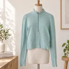 ザラ ZARA 長袖 リブカットソー ハーフジップ クロップド丈 L《f396