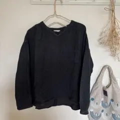 サマンサモスモス ダークグレー Vネック 麻混長袖ブラウス