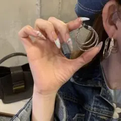 s10 3連フープピアス 大ぶり 2色展開 シルバー 韓国デザイン