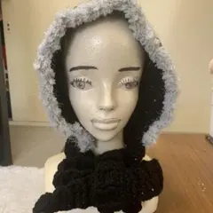 ニットフードバラボンネット黒とグレー