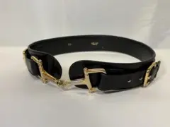 CÉLINE ブラックレザーベルト ホースビット