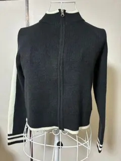 ブラックニット セーター 長袖 ジッパー付き