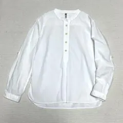MHL.　バンドカラーシャツ ブラウス　ハーフボタン　コットン　ホワイト　IIのサムネイル