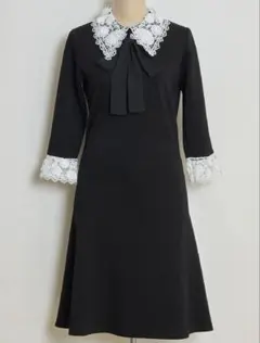 【未使用】2WAYりぼん付き立体フラワーレース切り替えワンピース （ブラック）