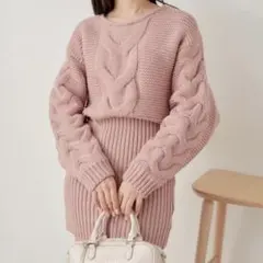 chico ケーブルドルマンニットミニワンピース ピンク