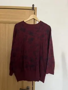 JEANASIS バーガンディ 花柄 長袖ニット