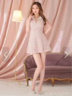 ROBE de FLEURS ギンガムチェックノースリーブワンピース　ドレス