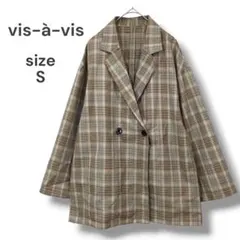 vis-à-vis　チェック柄オーバーサイズテーラードジャケット　S　ベージュ