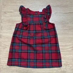 H&M 赤 チェック柄 ノースリーブワンピース 74