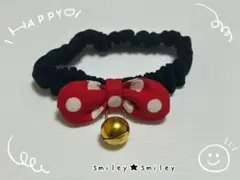 かよ様専用【猫用首輪】赤ドット×ブラック　丸リボン付き　シュシュ