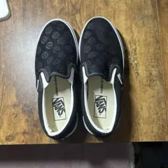 激レア!! Vans SLIPON 黒ｘ青 スカル 総柄 US9 (27cm) バンズ スリッポン アメリカ企画限定
