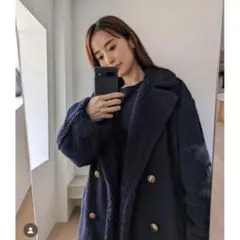 ネイビー ダブルブレスト ボアジャケット