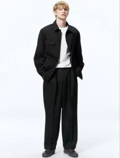 1回着用 美品 ジーユー GU ツータックバギースラックス ブラック サイズS