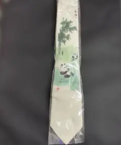寒山 Han Shan ネクタイ パンダ 竹柄 ホワイト