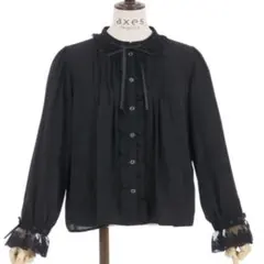 美品アクシーズファムフリル付き黒長袖シャツ　M