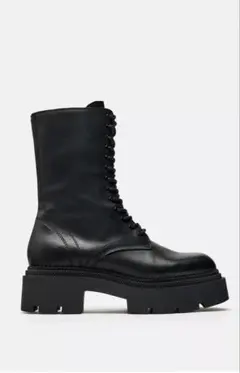 ZARA ザラ レースのアップレザーフラットフォームアンクルブーツのサムネイル
