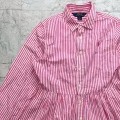 ポロラルフローレン　シャツワンピース　キッズ　160　ストライプ　ピンク　白