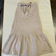 ベージュ プリーツロングスカート リボン付き