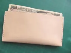 (c16)牛ヌメ革 シンプルお札専用ケース（札入れ）生成り 手縫いハンドメイド