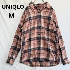 ユニクロ♦︎フランネルチェックシャツ ピンク系 M 綿100% 長袖