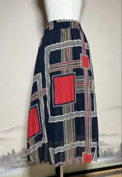 AZUL幾何学模様 フレアロングスカート ネイビーM
