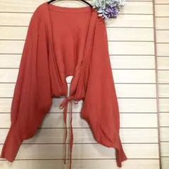オレンジ フロントリボン ニットカーディガン