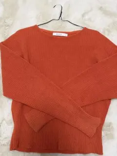 MOUSSY オレンジ リブ編み 長袖ニット