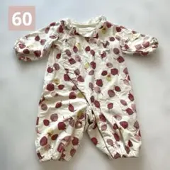 いちご柄 フリル襟 長袖 ロンパース 60cm