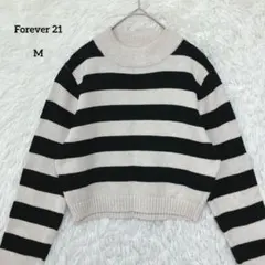 Forever21 ボーダーニット クロップド 長袖 太ボーダー コットン