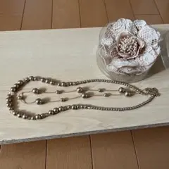 シルバー ピンクパール風ビーズ ネックレス 2点とコサージュのセット